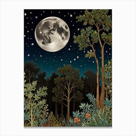 Full Moon In The Forest Style William Morris Art Print 1 Canvas Print