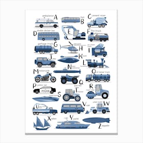 Blue Transportation Alphabet Canvas Print