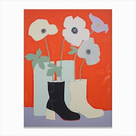 A Painting Of Cowboy Boots With Poppy Flowers, Pop Art Style 1 Canvas Print