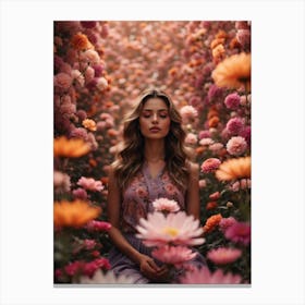 Girl In A Flower Field Canvas Print