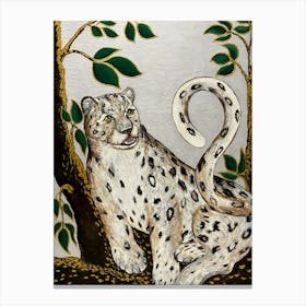 White leopard and spring tree. Canvas Print