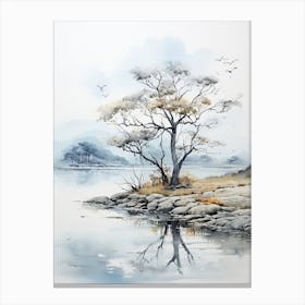 Aso Kuju National Park In Kumamoto, Japanese Brush Painting, Ukiyo E, Minimal 2 Canvas Print