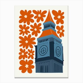 Travel Big Ben London Red Floral Canvas Print