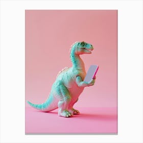 Pastel Toy Dinosaur On A Smart Phone 4 Canvas Print