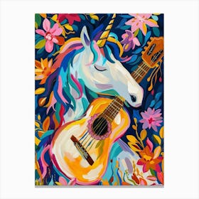 Unicorn Playing Acoustic Guitar Floral Fauvism Canvas Print