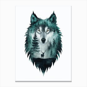 Intricate Wolf Artwork With Serene Watercolor Landscape 3 Canvas Print