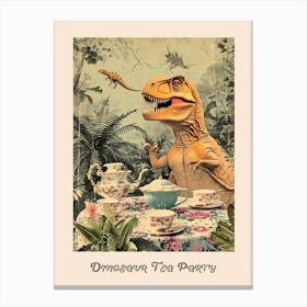 Vintage Dinosaur Tea Party Poster 3 Canvas Print