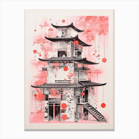 A House In Shangai, Abstract Risograph Style 4 Canvas Print