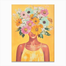 Frau mit Blumenhaar Mia, Pastel Blumenkranz, bunte Sommer Malerei Canvas Print