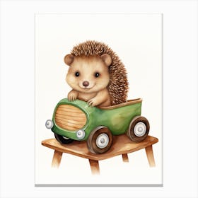 Baby Frog On Toy Car, Watercolour Nursery 0 Canvas Print