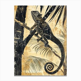 Chameleon In The Palm Trees Block Print Canvas Print