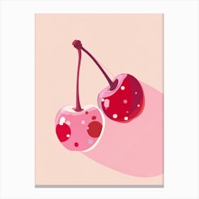 Two Cherries On A Pink Background Canvas Print