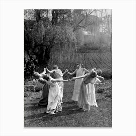Circle of Witches Dancing - Ritual Pagan Ladies Dance 1921 Vintage Art Deco Remastered Photograph - Spiritual Witchy Fairytale Fairies Witchcraft Spells Calling the Moon Goddess Selene Mayday or Midsummer 1 Canvas Print
