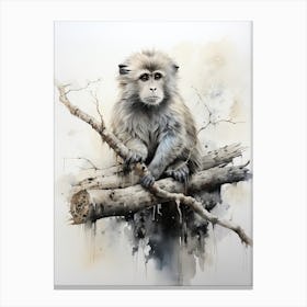 Monkey, Japanese Brush Painting, Ukiyo E, Minimal 1 Canvas Print