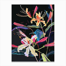 Neon Flowers On Black Honeysuckle 4 Canvas Print