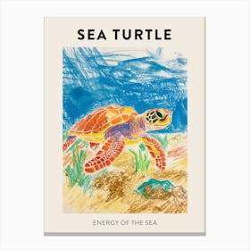Sea Turtle On The Beach Crayon Doodle Poster 4 Canvas Print