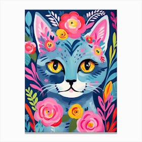 Russian Blue Cat With A Flower Crown Painting Matisse Style 2 Canvas Print