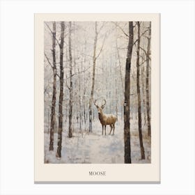 Vintage Winter Animal Painting Poster Moose 2 Canvas Print