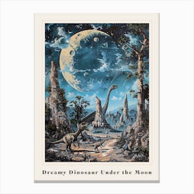 Dinosaur Under The Moon Painting 2 Poster Canvas Print