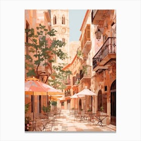 Palma De Mallorca Spain 1 Vintage Pink Travel Illustration Canvas Print