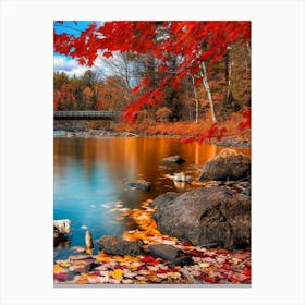 Autumn Leaves On A Lake Canvas Print