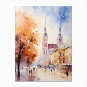 Zagreb Croatia In Autumn Fall, Watercolour 4 Canvas Print