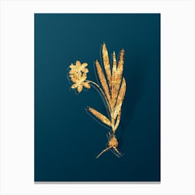Vintage Gladiolus Plicatus Botanical in Gold on Teal Blue Canvas Print