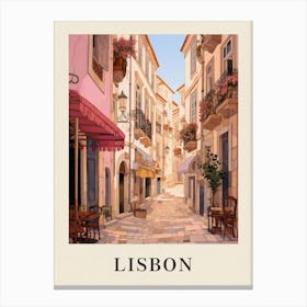 Lisbon Portugal 5 Vintage Pink Travel Illustration Poster Canvas Print