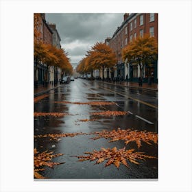 Autumn Leaves On A Wet Street Canvas Print