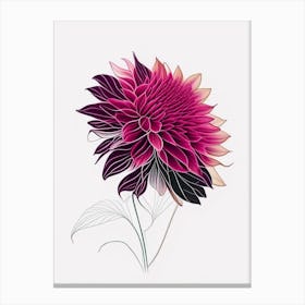Dahlia Floral Minimal Line Drawing 3 Flower Canvas Print