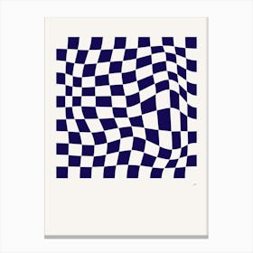Wavy Checkered Pattern Poster Navy Canvas Print