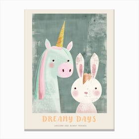 Storybook Style Unicorn & Bunny Poster Canvas Print