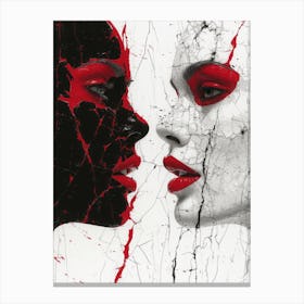 Cracked Realities: Red Ink Rendition Inspired by Chevrier and Gillen: Two Faces Canvas Print