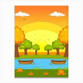 Autumn Landscape With Boats Canvas Print