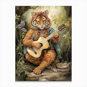 Tiger Illustration Playing An Instrument Watercolour 2 Canvas Print