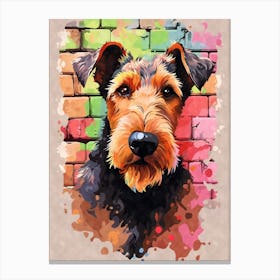Aesthetic Airedale Terrier Dog Puppy Brick Wall Graffiti Artwork Canvas Print