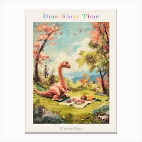 Dinosaur Picnic Vintage Painting Poster Canvas Print