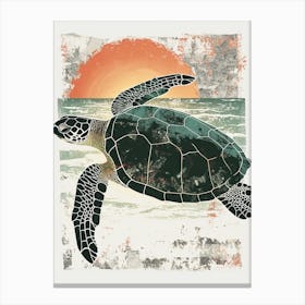Vintage Sea Turtle At Sunset Painting 1 Canvas Print