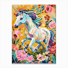 Unicorn Floral Galloping Fauvism Inspired Canvas Print