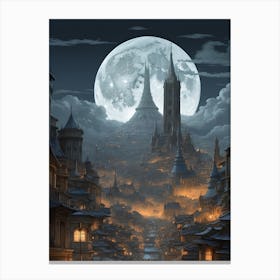 Fantastical cityscape where mythical creatures coexist with futuristic elements Canvas Print
