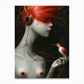 Woman With Red Hair And Headphones Canvas Print