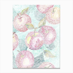 Pointillist Fruits Apples And Leaves Canvas Print