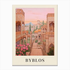 Byblos Lebanon 1 Vintage Pink Travel Illustration Poster Canvas Print