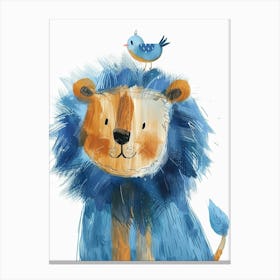 Small Joyful Lion With A Bird On Its Head 26 Canvas Print