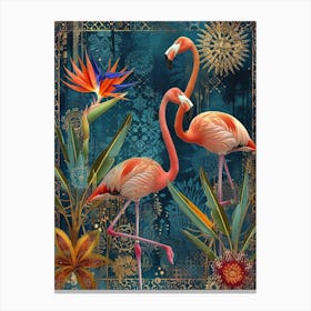 Greater Flamingo And Bird Of Paradise Boho Print 1 Canvas Print