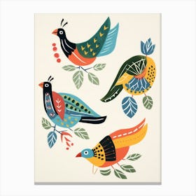 Folk Style Bird Painting Pheasant 4 Canvas Print