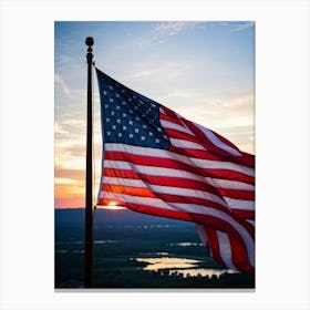 American Flag Rippling In The Wind At Sunrise Red And Blue Stripes Forming A Vivid Pattern Symboliz (3) Canvas Print