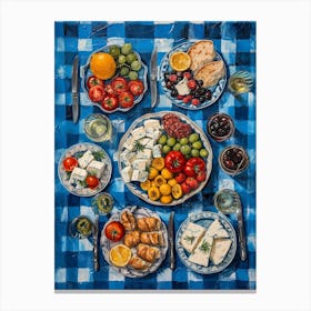 Mezze Platter Checkered Blue Painting Canvas Print