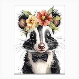 Baby Skunk Flower Crown Bowties Woodland Animal Nursery Decor (14) Canvas Print