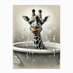 Giraffe In Bath Canvas Print